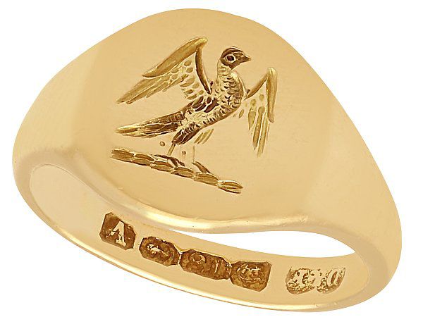 Antique gold signet bird 2 pcs