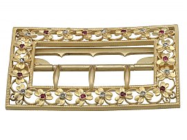 0.18 ct Diamond and 0.19 ct Ruby, 20 ct Yellow Gold Belt Buckle - Antique Victorian
