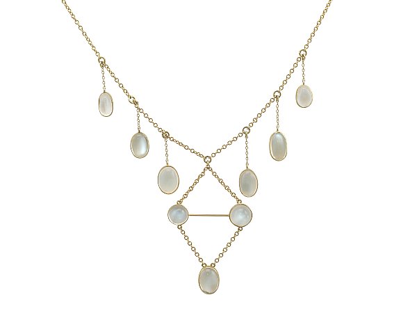 23.40 ct Moonstone and 12 ct Yellow Gold Necklace - Antique Victorian