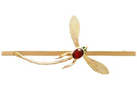 0.69 ct Emerald and Garnet, 9 ct Yellow Gold Dragonfly Brooch - Antique Victorian