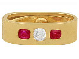 0.58 ct Diamond and 0.80 ct Ruby, 18 ct Yellow Gold Scarf / Cravat Clip - Antique Circa 1900