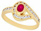 0.28 ct Ruby and 0.39 ct Diamond, 18 ct Yellow Gold Twist Ring - Vintage Circa 1980