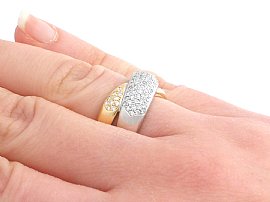 criss cross pave set diamond ring wearing