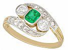 0.23 ct Emerald and 0.35 ct Diamond, 14 ct Yellow Gold Twist Ring - Antique Circa 1920