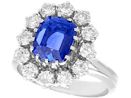 4.40 ct Sapphire and 0.96 ct Diamond, 18 ct White Gold Cluster Ring - Vintage Circa 1970