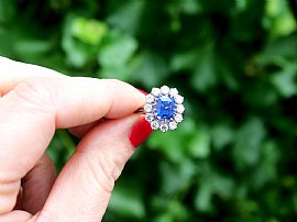 Blue Sapphire and Diamond Cluster Ring Outside 