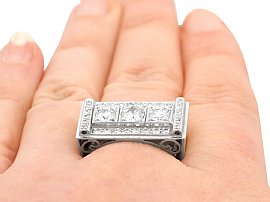 Rectangular Diamond Ring Close Up Wearing 