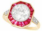 2.10 ct Diamond and 0.88 ct Ruby, 18 ct Yellow Gold Dress Ring - Art Deco - Antique French Circa 1930