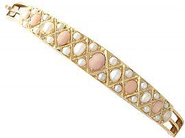 Coral and Seed Pearl, 15ct Yellow Gold Bangle - Antique Victorian