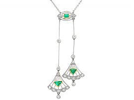 0.25ct Emerald and 0.30ct Diamond, 18ct Yellow Gold Necklace - Art Deco - Antique Circa 1920