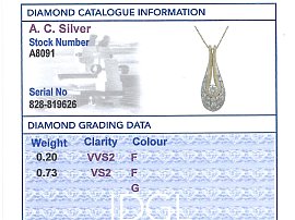 Gold Diamond Teardrop Pendant Grading Card