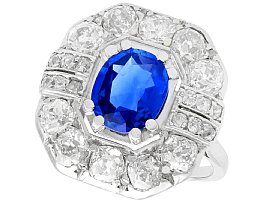 2.20 ct Sapphire and 2.16 ct Diamond, 18 ct White Gold Cluster Ring - Antique French Circa 1930