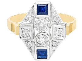 sapphire and diamond ring in art deco style