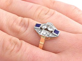 Art Deco Sapphire and Diamond Ring on the Finger