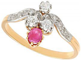 0.32 ct Ruby and 0.36 ct Diamond, 15 ct Yellow Gold Dress Ring - Antique Circa 1890