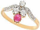 0.32 ct Ruby and 0.36 ct Diamond, 15 ct Yellow Gold Dress Ring - Antique Circa 1890