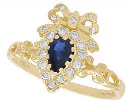 0.45 ct Sapphire and 0.20 ct Diamond, 18 ct Yellow Gold Dress Ring - Vintage 1977