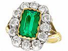 2 ct Colombian Emerald and 2.2 ct Diamond, 18 ct Yellow Gold Dress Ring - Antique Circa 1890