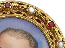 Enamel and Seed Pearl, 1.10 ct Ruby and 20 ct Yellow Gold Brooch - Antique Circa 1890