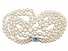 Double Strand Pearl Necklace with 18 ct White Gold and 0.43 ct Diamond Clasp - Art Deco Style - Antique and Vintage