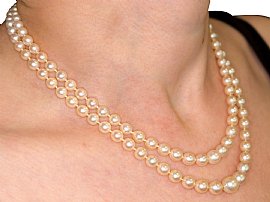 Vintage Double Strand Pearl Necklace On neck 
