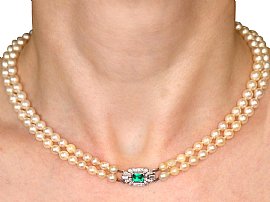 Wearing Double Strand Pearl Necklace