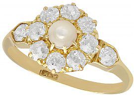 Pearl and 1.15 ct Diamond, 18 ct Yellow Gold Cluster Ring - Antique Circa 1900