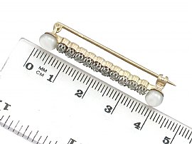 0.60 ct Diamond and Pearl, 15 ct Yellow Gold Bar Brooch - Antique Circa 1910