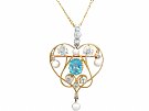 3.22 ct Diamond and 2.10 ct Aquamarine, Pearl and 18 ct Yellow Gold Pendant / Brooch - Antique Victorian