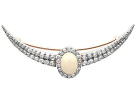 4.75ct Opal and 4.45ct Diamond, 9ct Yellow Gold Crescent Brooch - Antique Victorian