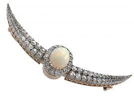 4.75 ct Opal and 4.45 ct Diamond, 9 ct Yellow Gold Crescent Brooch - Antique Victorian