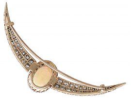4.75ct Opal and 4.45ct Diamond, 9ct Yellow Gold Crescent Brooch - Antique Victorian