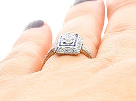 1920s Art Deco Diamond and Sapphire Ring Wearing