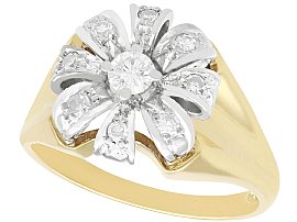 0.41 ct Diamond and 14 ct Yellow Gold Cluster Ring - Vintage Circa 1950
