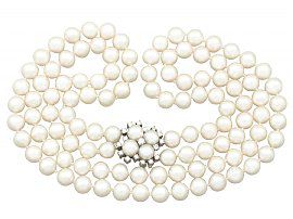 Double Strand Pearl Necklace With 0.65 ct Diamond Set Clasp - Vintage Circa 1970