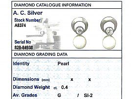 0.40 ct Diamond and Cultured Pearl, 14 ct Yellow Gold Earrings - Vintage Circa 1960
