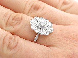 Platinum Diamond Cluster Ring Wearing Side On