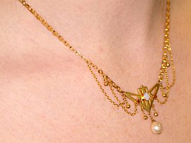Antique Art Nouveau Necklace with Gemstones Wearing
