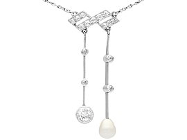 Pearl and 1.12 ct Diamond, Platinum Necklace - Antique Circa 1900