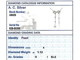 Pearl and Diamond Drop Necklace Grading Card
