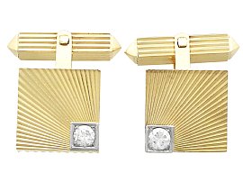 0.52 ct Diamond and 18 ct Yellow Gold Cufflinks - Vintage Circa 1960