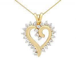 0.39ct Diamond and 18ct Yellow Gold Heart Pendant - Vintage Circa 1980