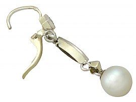 Cultured Pearl and 0.16 ct Diamond, 14 ct Yellow Gold Drop Earrings - Vintage Circa 1940