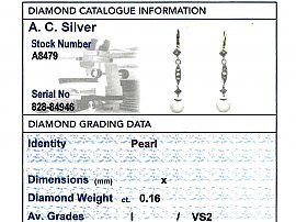 Cultured Pearl and 0.16 ct Diamond, 14 ct Yellow Gold Drop Earrings - Vintage Circa 1940