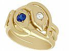 0.28 ct Sapphire and 0.10 ct Diamond, 18 ct Yellow Gold Snake Ring - Antique Circa 1930
