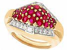 1.38 ct Ruby and 0.57 ct Diamond, 14 ct Yellow Gold Dress Ring - Art Deco Style - Vintage Circa 1950