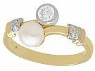 Cultured Pearl and 0.38 ct Diamond, 18 ct Yellow Gold Twist Ring - Vintage Circa 1950