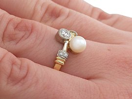 Pearl and Diamond Ring Yellow Gold Wearing