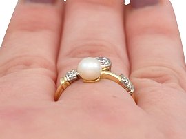 Pearl and Diamond Ring Yellow Gold Wearing