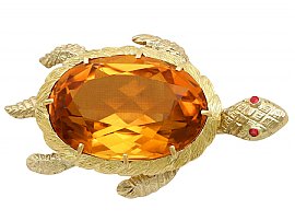38.65ct Citrine and Ruby, 18ct Yellow Gold Turtle Brooch - Vintage French Circa 1960